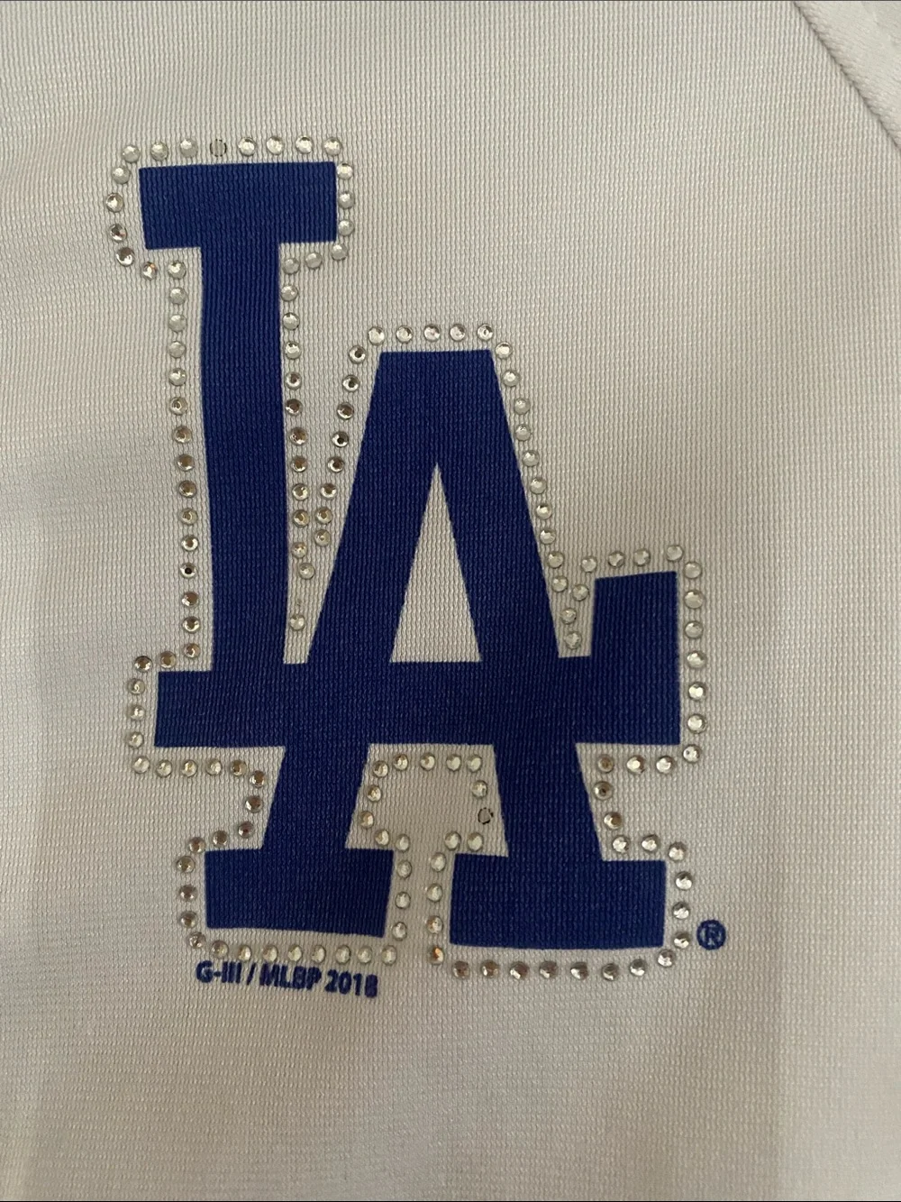 LOS ANGELES DOCKERS Logo White Varsity Jacket with Blue & Gray Stripes. Size XS